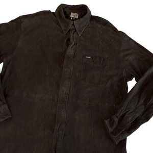 Faconnable Suede Goatskin Leather Button Down Overshirt XL Rugged Grunge Retro